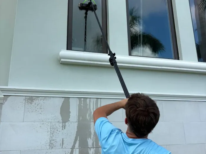 Pure-water cleaning of an upper-story window on a Tampa estate