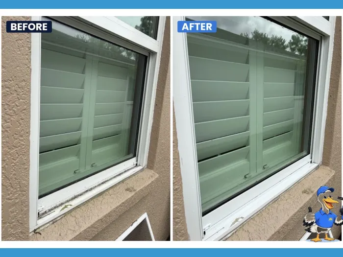 Before and after shutter window and sill detailing