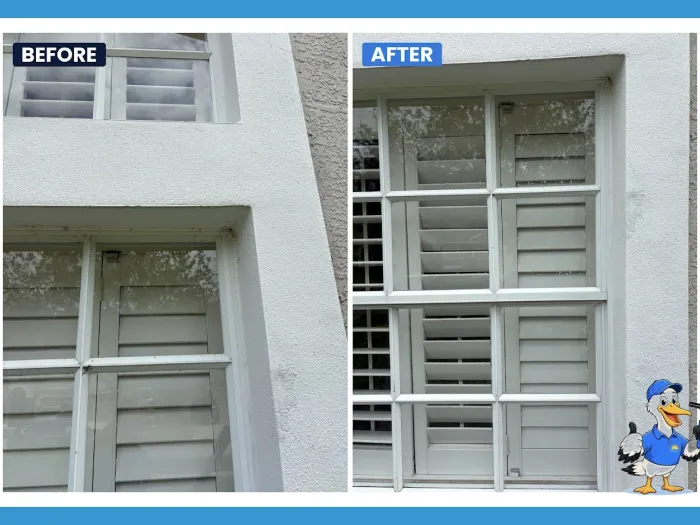 Before and after plantation shutter window cleaning