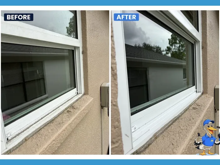 Before and after window sill and track cleaning