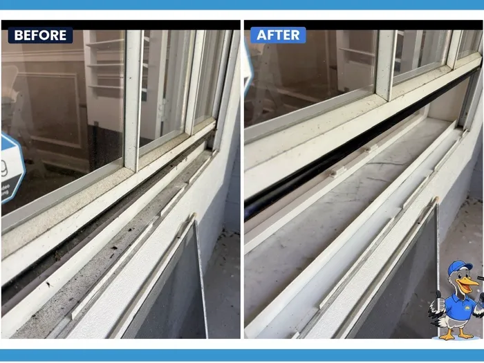 Before and after window track and frame detailing
